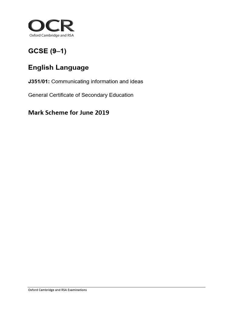 GCSE English Language Mark Scheme 2019 | PDF | Adjective | Linguistics