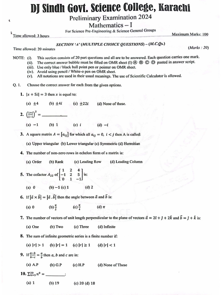 DJ College (Mathematics XI) | PDF