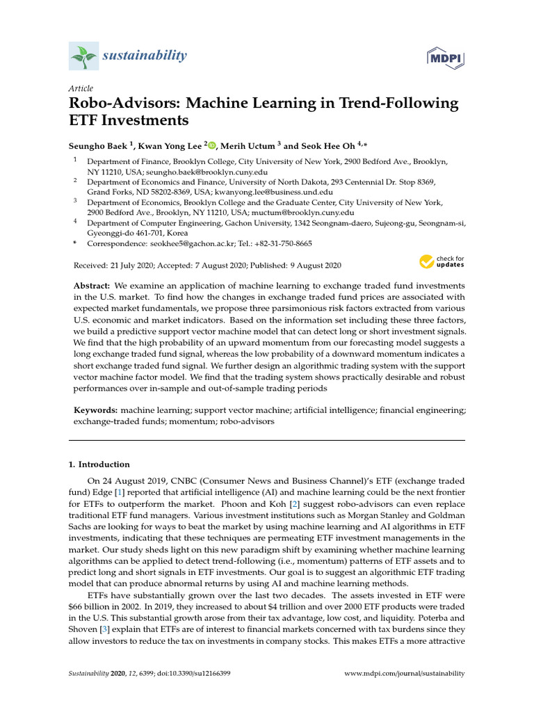 Machine Learning for ETF Trading Signals | PDF | Support Vector Machine ...