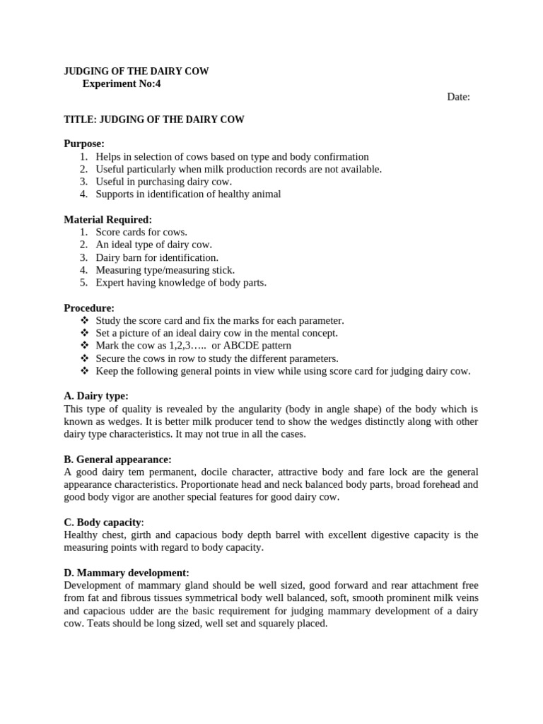 Judging of The Dairy Cow | PDF | Dairy | Cattle