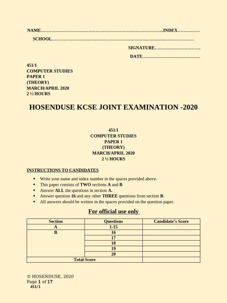2020 Computer Studies Paper 1 Exam | PDF | Computing | Computer Engineering