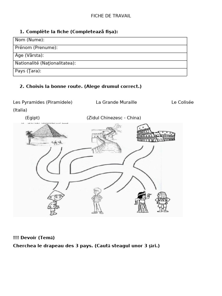 Fiche de travail sur les pays | PDF