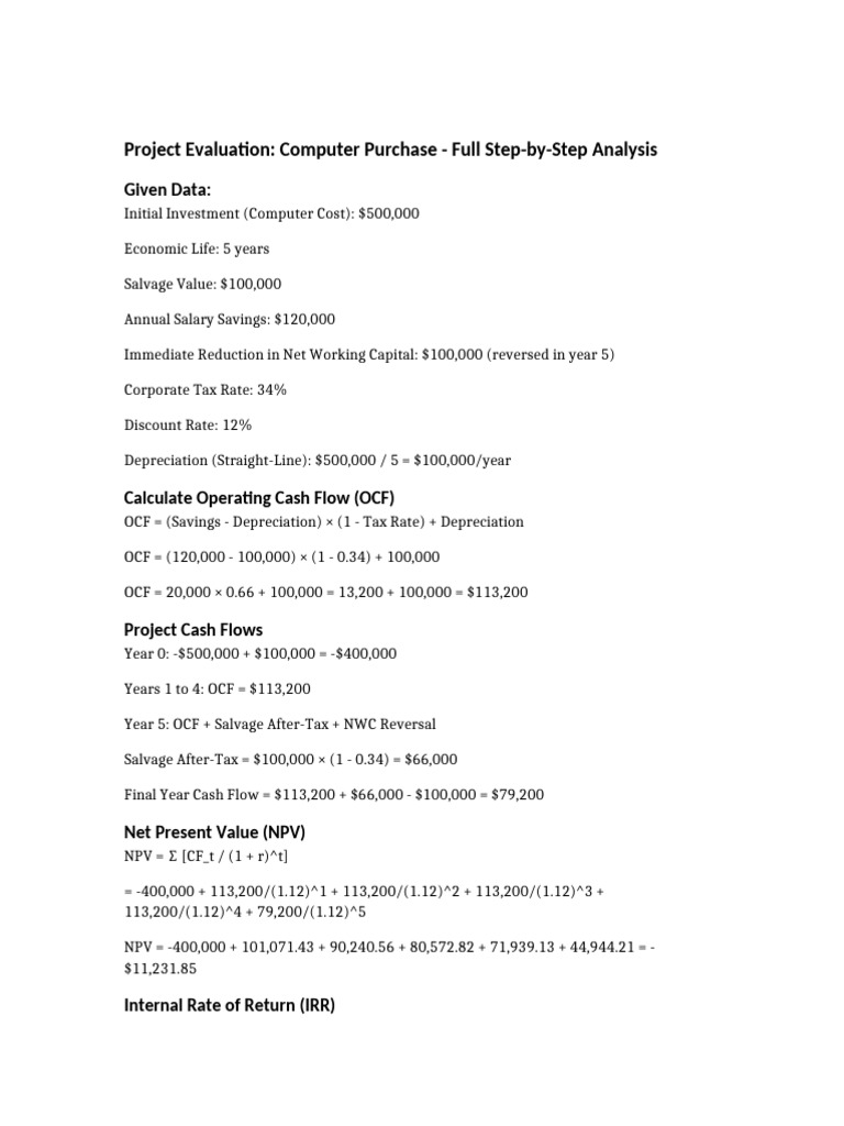 Computer Purchase Project Evaluation | PDF