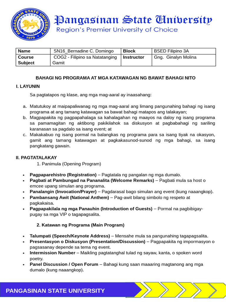 Bahagi NG Programa | PDF