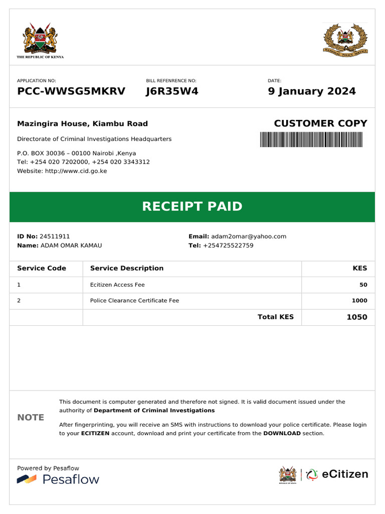 PCC Wwsg5mkrv Dci Receipt | PDF