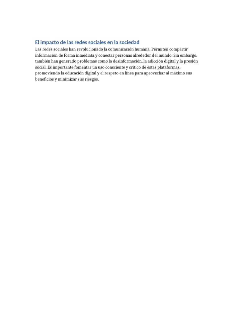 Impacto de las Redes Sociales en la Sociedad | PDF