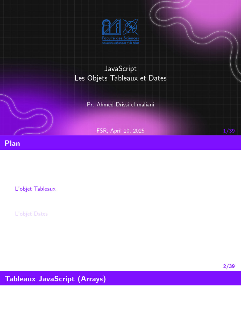 Introduction aux Tableaux et Dates en JS | PDF | JavaScript ...