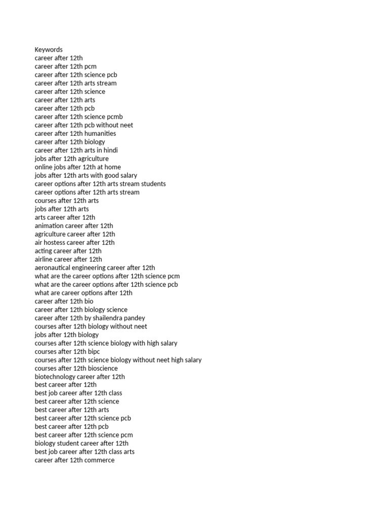 Keyword Tool Export - Keyword Suggestions - Career After 12th | PDF