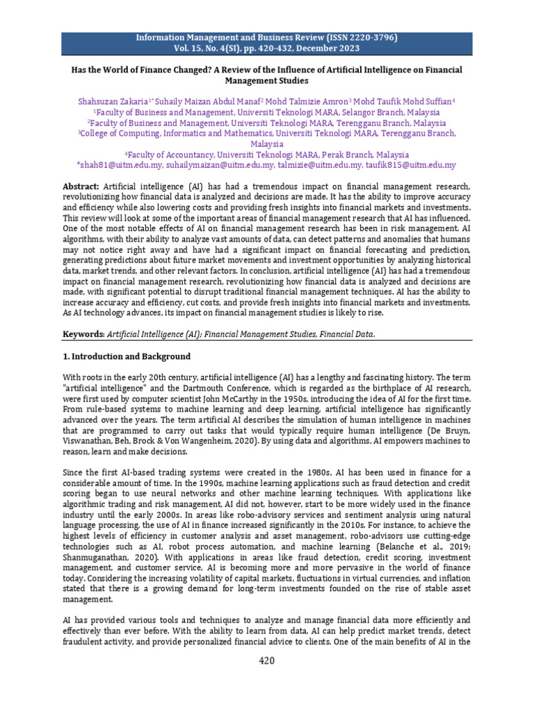 AI's Impact on Financial Management | PDF | Artificial Intelligence ...