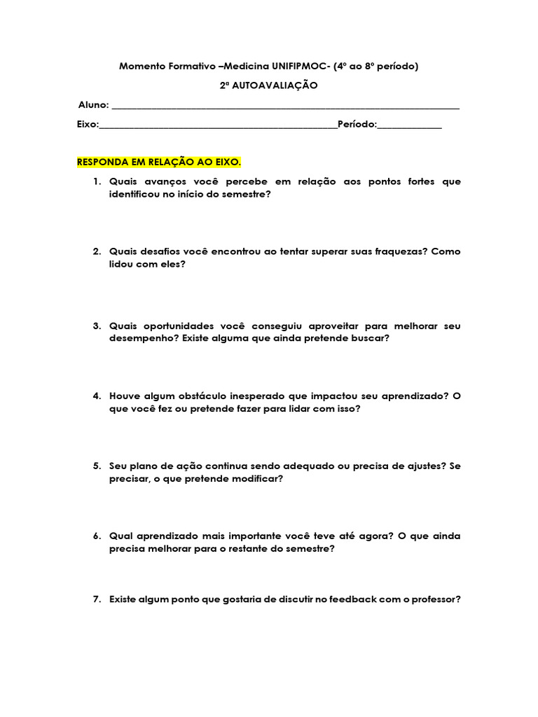 2%C2%AA+AUTOAVALIA%C3%87%C3%83O+MOMENTO+FORMATIVO | PDF