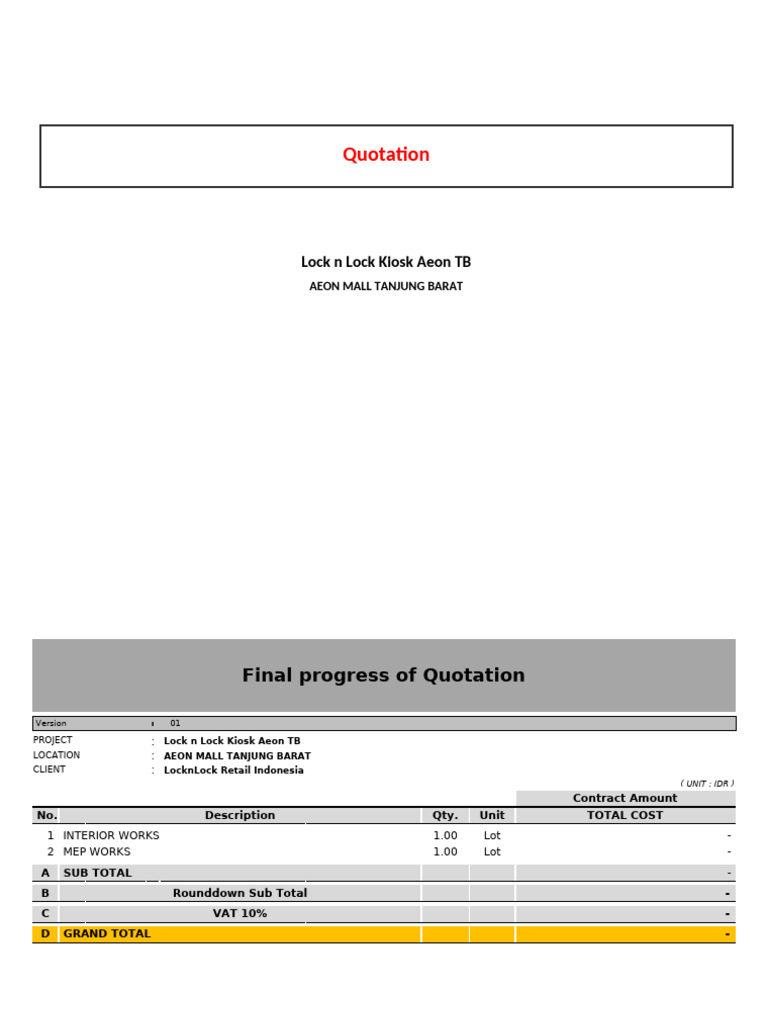 QTY Lock N Lock Island Booth Form Quotation 20241223 | PDF | Duct (Flow ...