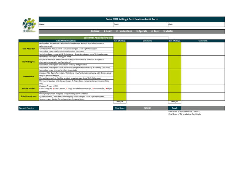 Audit Form Sales PRO Selling+ | PDF