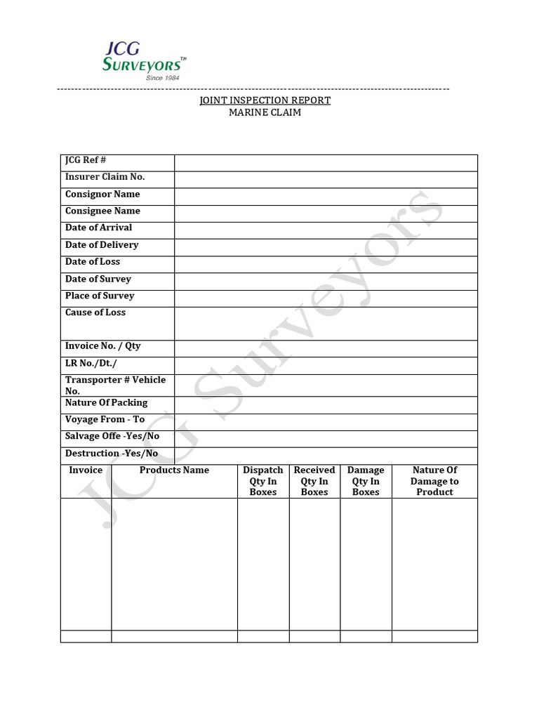 Marine Claim Joint Inspection Report | PDF