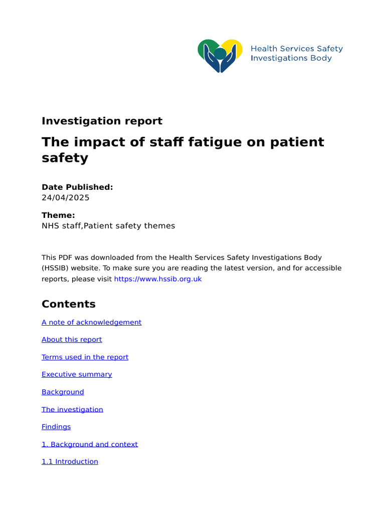 Staff Fatigue Impact on Patient Safety | PDF | Patient Safety ...