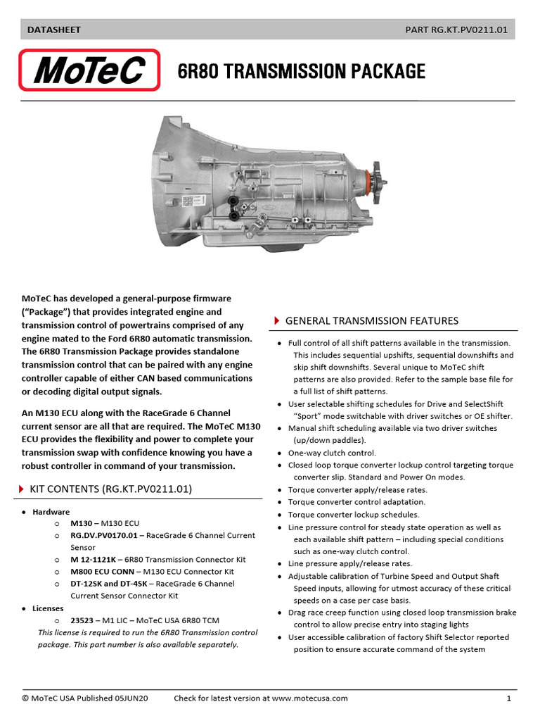 RG SPEC-0101 6R80 Transmission Only Swap Kit | PDF | Manufactured Goods ...