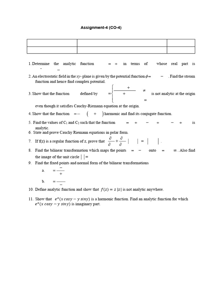 Complex Functions Assignment 4 | PDF