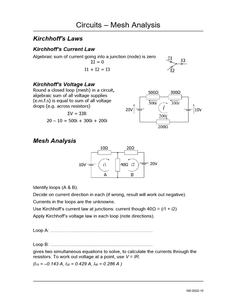 Mesh Analysis Using Kirchhoff's Laws | PDF