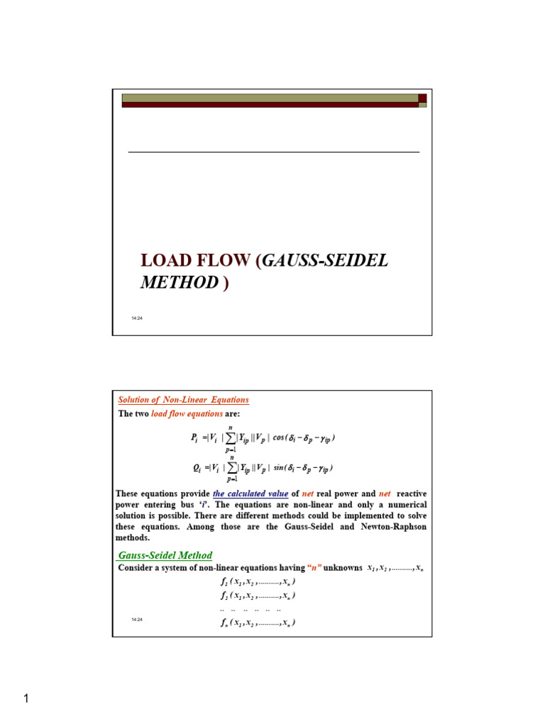 Gauss-Seidel Method for Load Flow Analysis | PDF | Computational ...