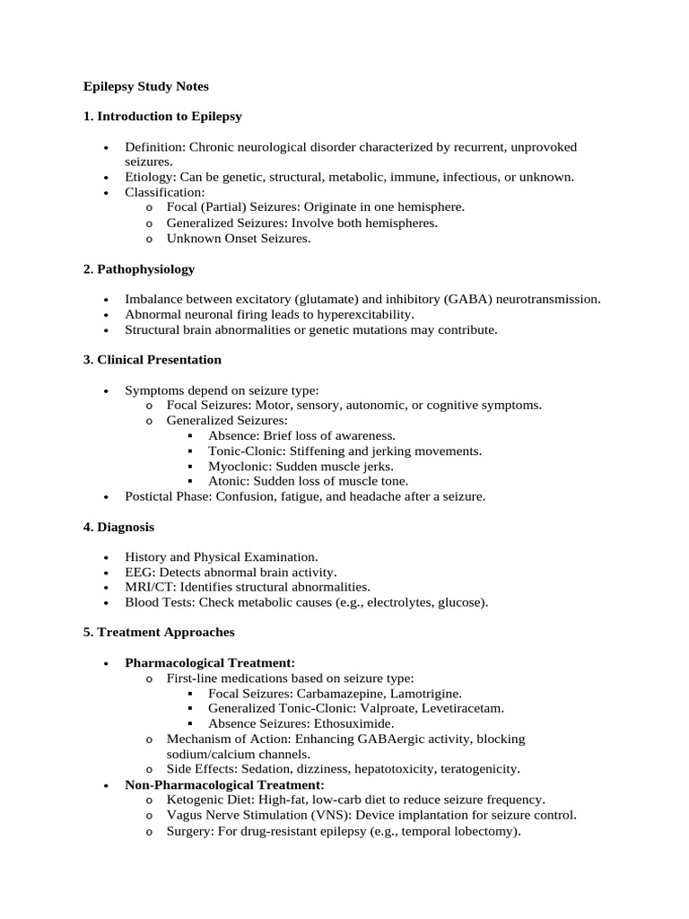 Epilepsy Study Notes Summary | PDF | Epilepsy | Clinical Medicine