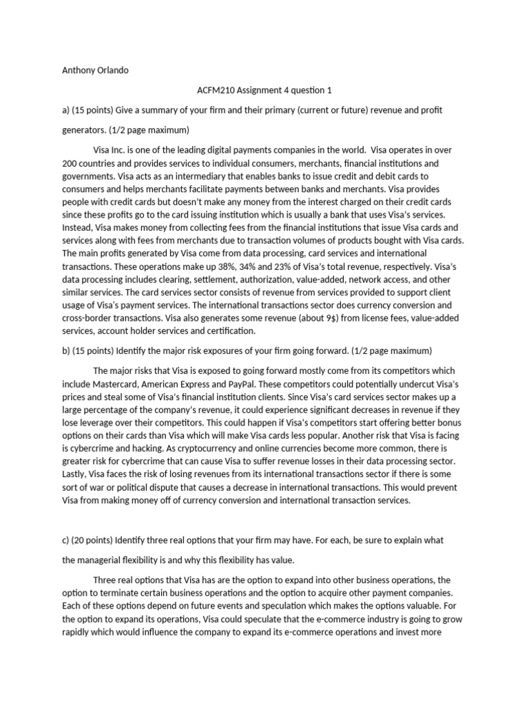 ACFM210 Assignment 4 | PDF | Visa Inc. | Credit Card