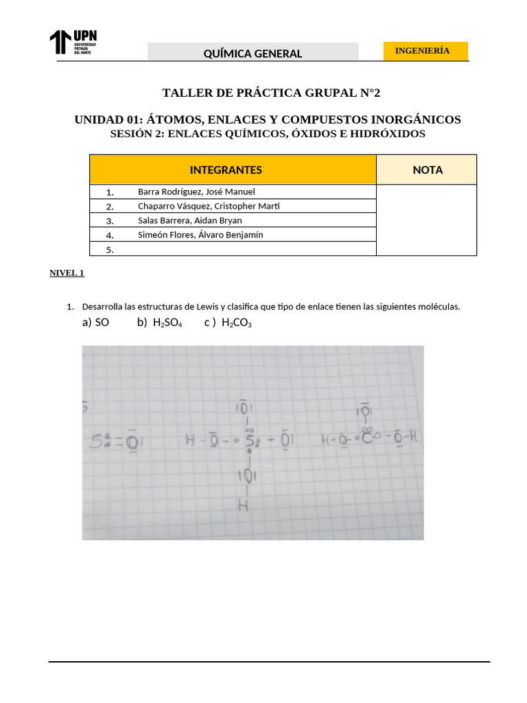 S2 - Hoja Taller Practica Grupal Quimica 2 | PDF | Hidróxido | Óxido
