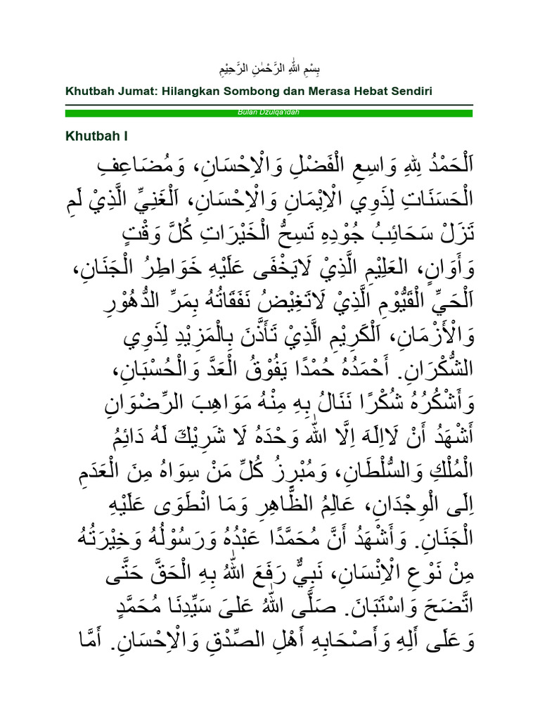 Khutbah Jumat: Hindari Kesombongan | PDF
