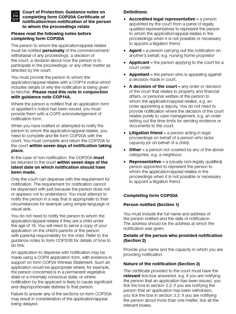Guidance for Completing COP20A Form | PDF | Appeal | Lawsuit
