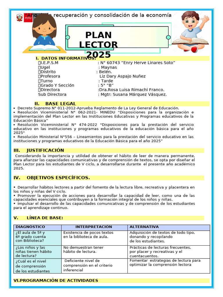 Plan Lector 2025 en Educación Peruana | PDF | Comprensión lectora ...