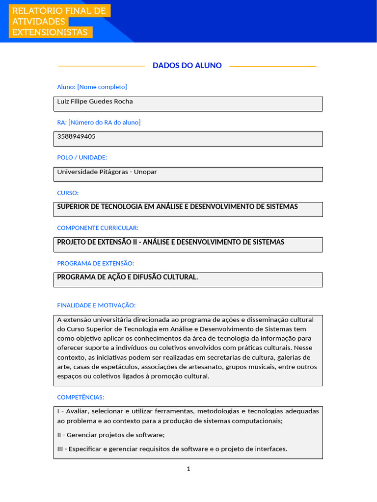 Analise e Desenvolvimento de Sistemas - Projeto de Extensao II | PDF ...