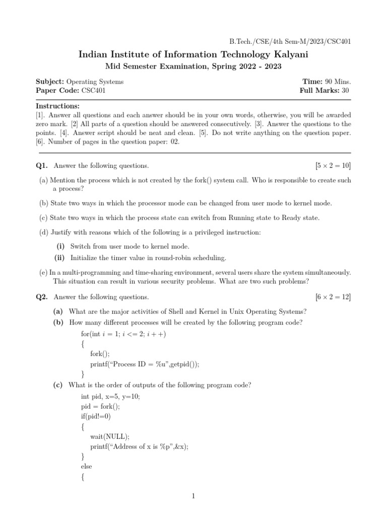 CSC 401 MidSem Spring 2022-2023 Operating Systems | PDF | Software ...