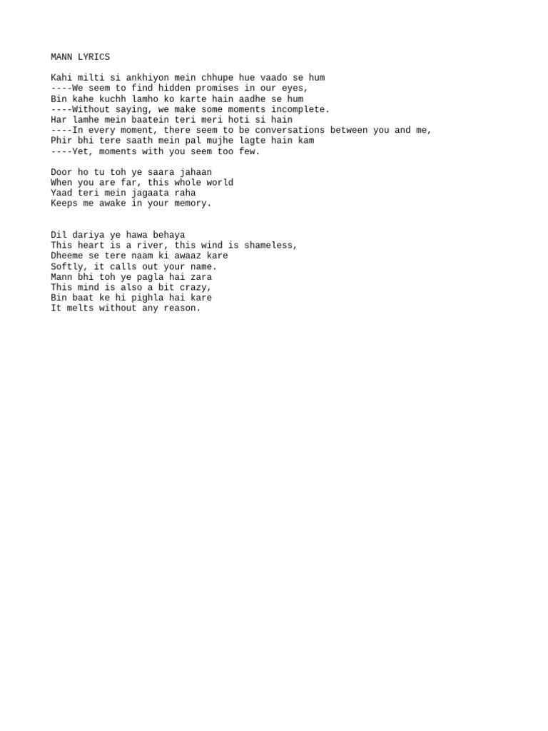 Mann Lyrics: A Heartfelt Reflection | PDF
