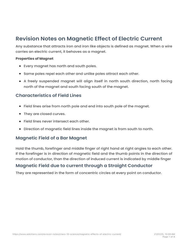 Magnetic Effects of Electric Current Explained | PDF | Magnetic Field ...