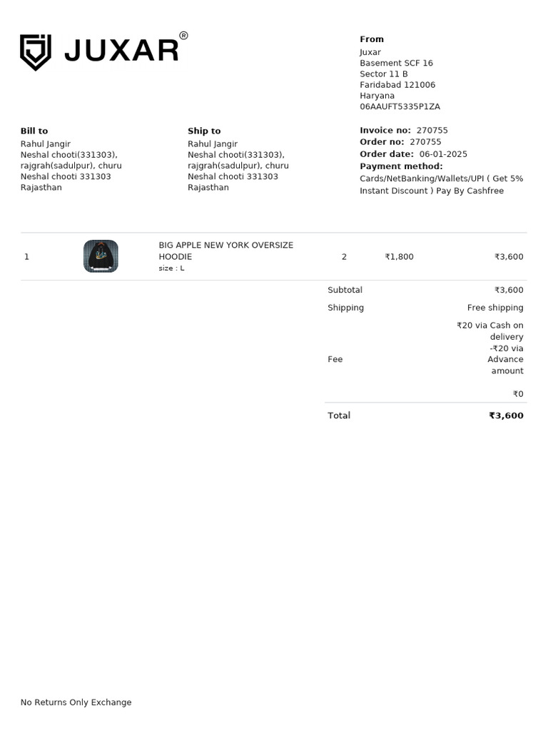 Invoice 270755 for Hoodie Purchase | PDF | Services (Economics) | Money