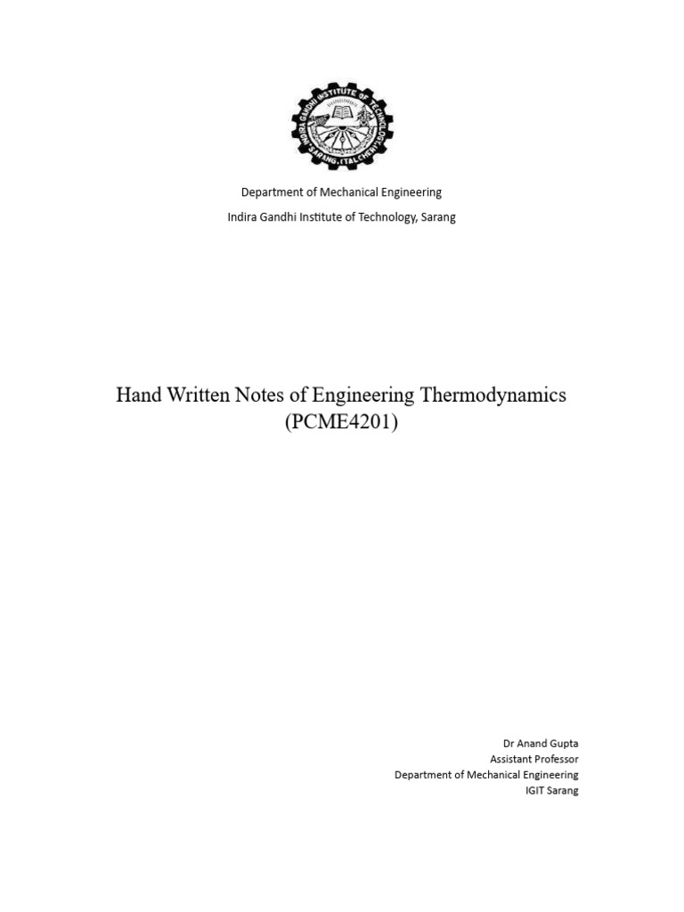 Handwritten Notes on Engineering Thermodynamics | PDF