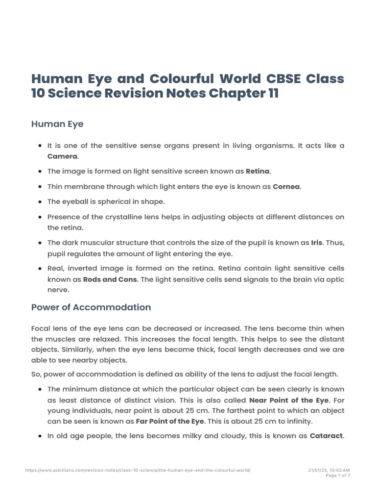 Human Eye and Light Phenomena Notes | PDF | Sunset | Eye