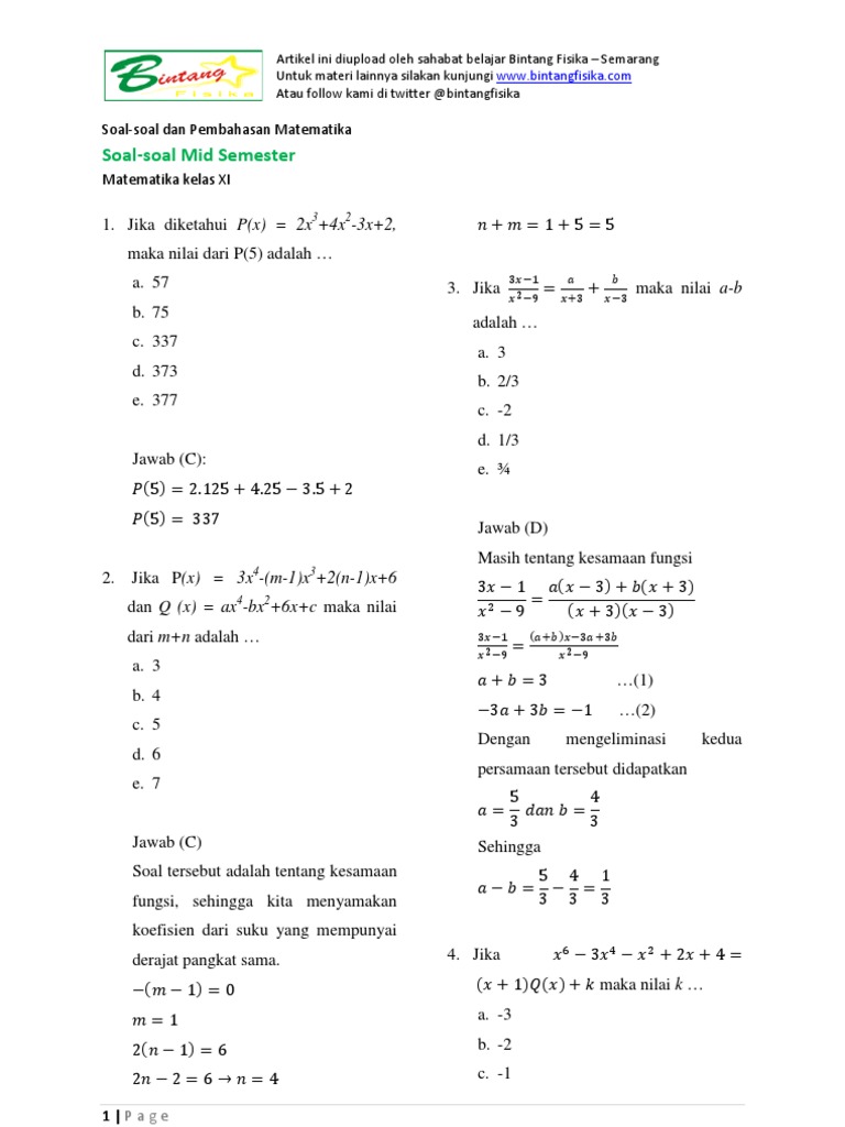 Soal Matematika Wajib Kelas 11 Semester 2 Dan Pembahasannya - Ilmu