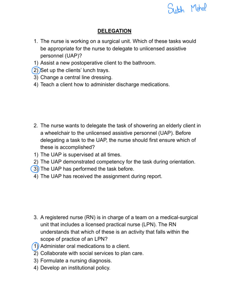 Delegation Questions January 2025 | PDF | Health Care | Clinical Medicine