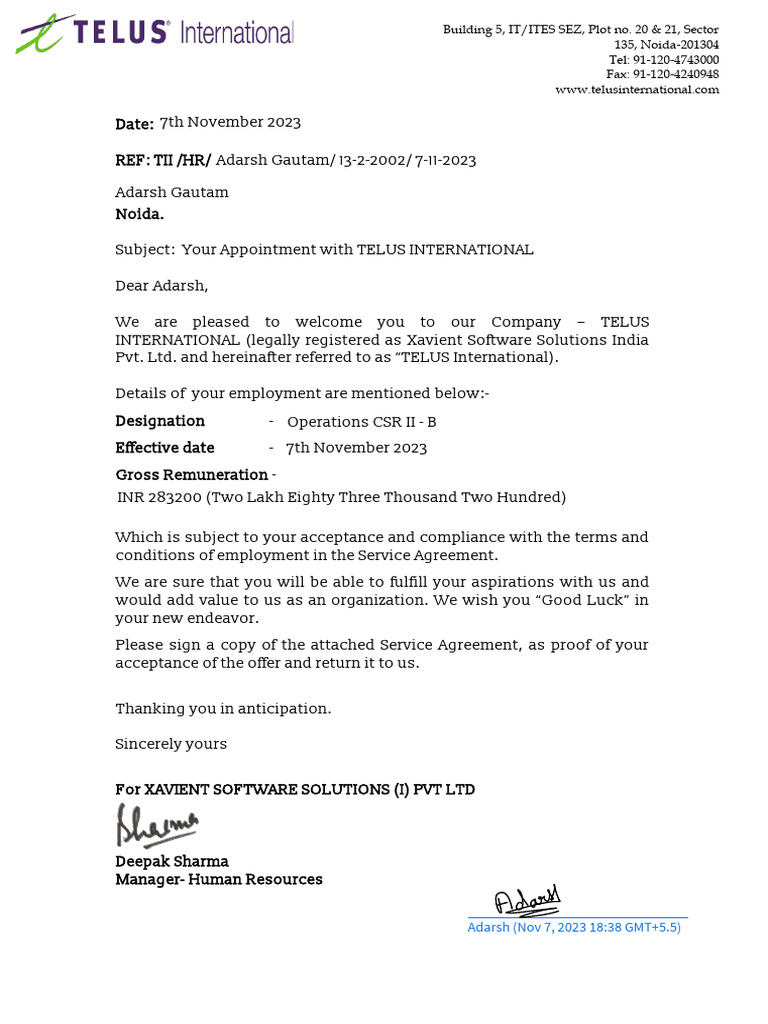 TELUS International Offer Letter | PDF | Trade Secret | Justice