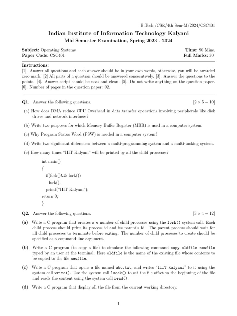CSC 401 MidSem Spring 2023-2024 Operating Systems | PDF | Computer File ...