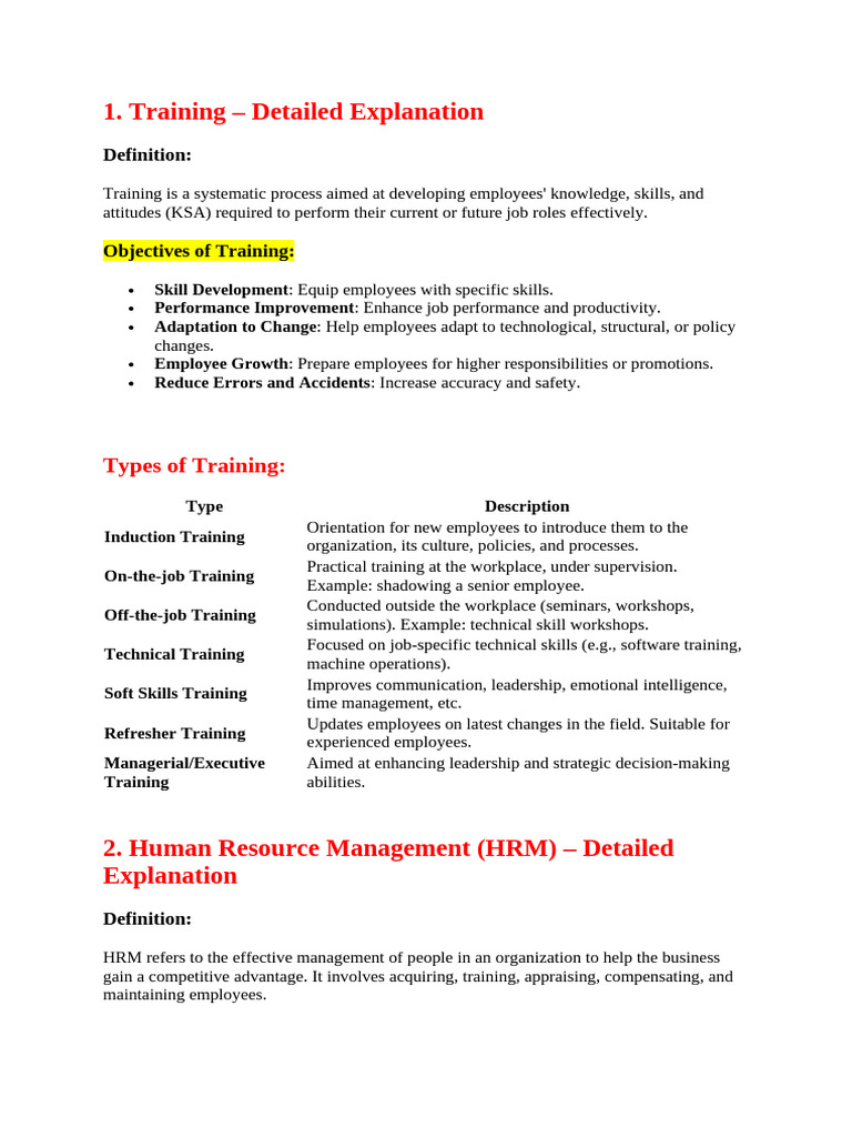 Training and HRM: Key Concepts Explained | PDF | Learning | Pedagogy
