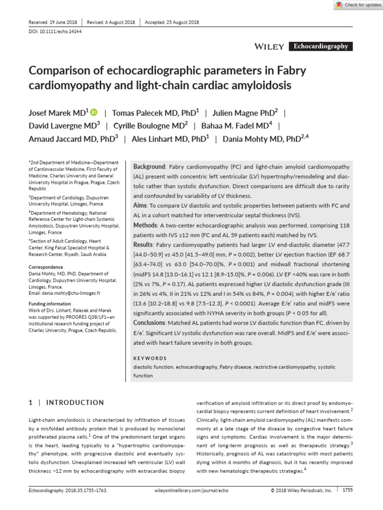 Echocardiography - 2018 - Marek - Comparison of Echocardiographic ...