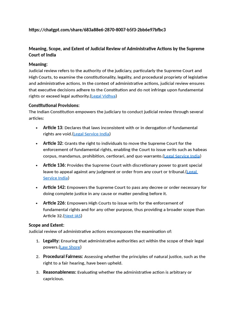 Judicial Review of Administrative Actions in India | PDF | Judicial ...