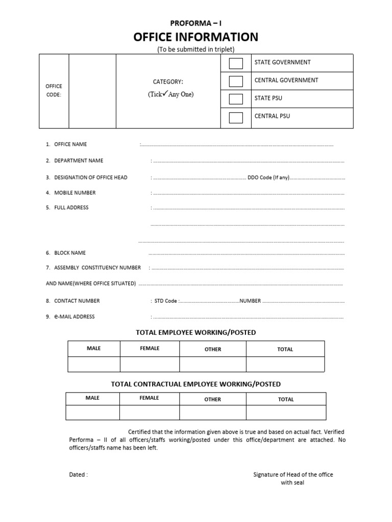 Office Information Proforma I Template | PDF | Government | Elections