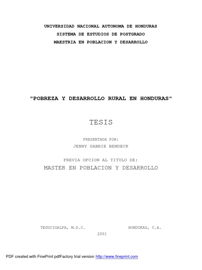 Pobreza y Desarrollo Rural en Honduras Tesis | PDF | Pobreza | Pobreza ...