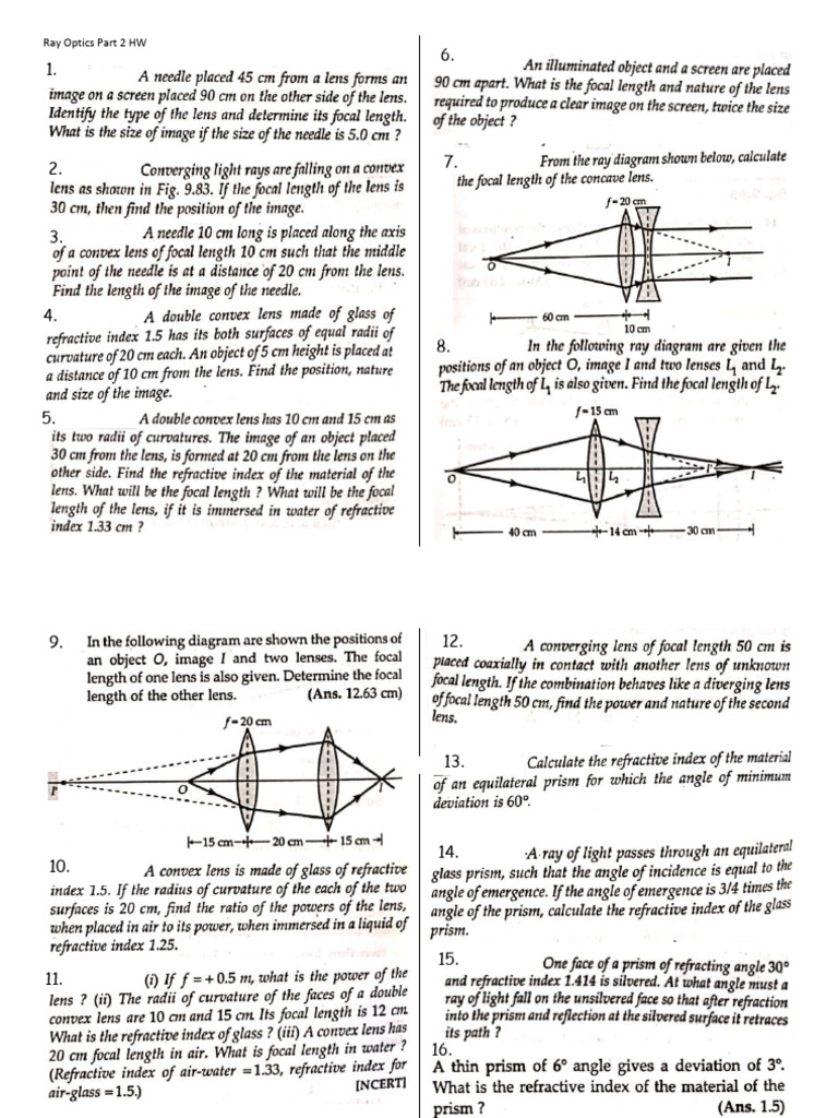 Ray Optics Part 2 HW | PDF