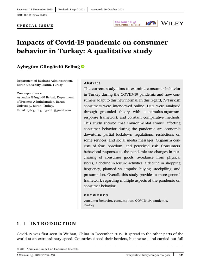 Journal of Consumer Affairs - 2021 - Güngördü Belbağ - Impacts of Covid ...