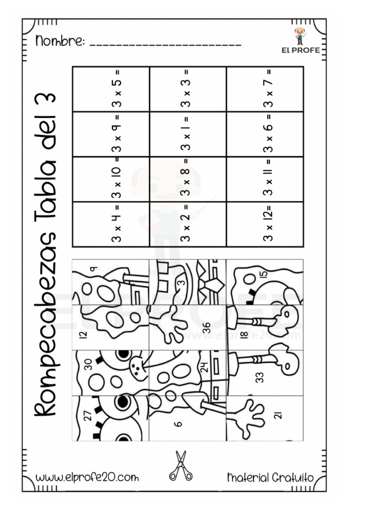 Fichas de Ejercicios Tabla Del 3 Elprofe20 | PDF