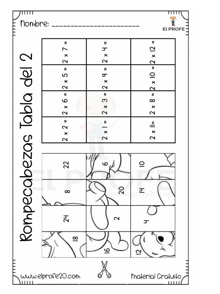 Fichas de Ejercicios Tabla Del 2 Elprofe20 | PDF