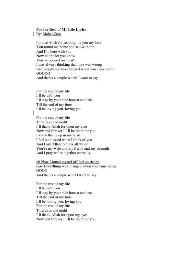 For The Rest of My Life Lyrics | PDF