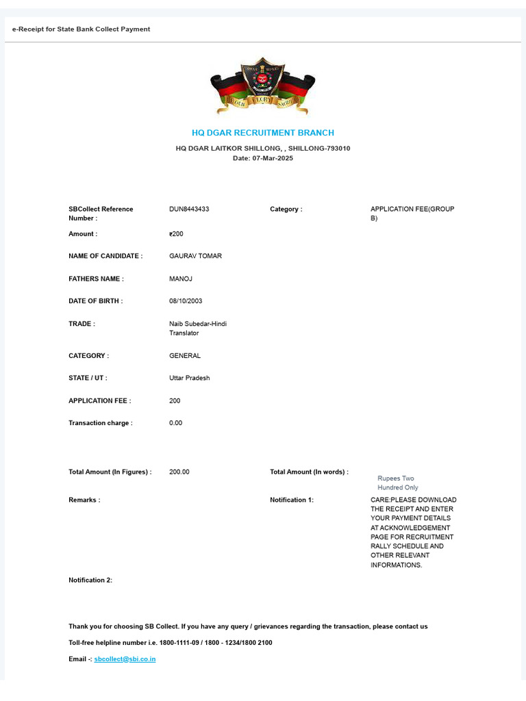 e-Receipt for SB Collect Payment | PDF